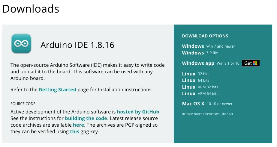 Download dell'IDE di Arduino sul sito web www.arduino.cc