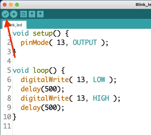 Il pulsante Verifica nell'IDE di Arduino